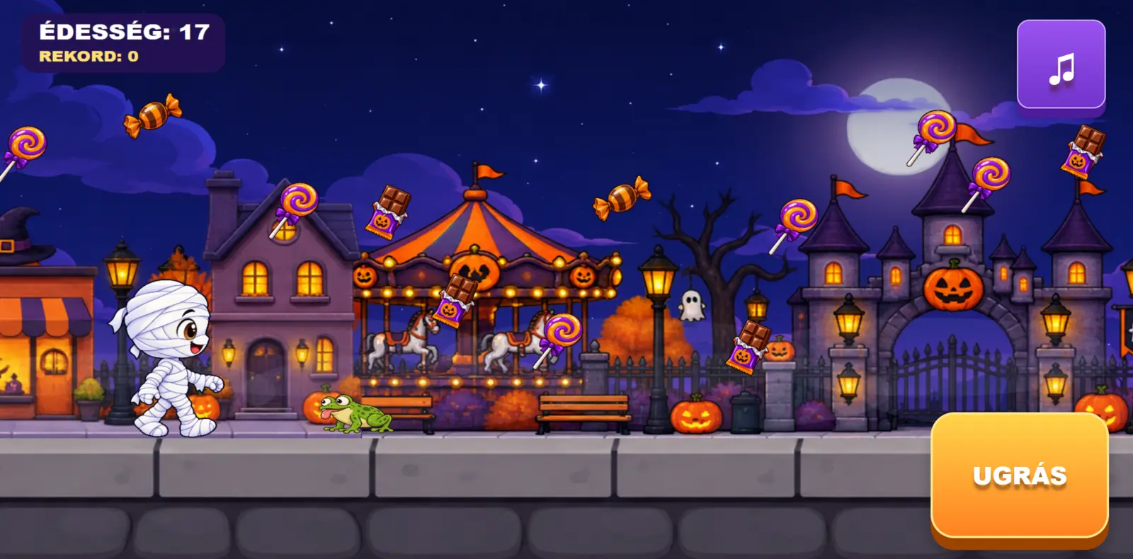 Múmia édességeket gyűjt a Mazsola Klub Halloween játékban
